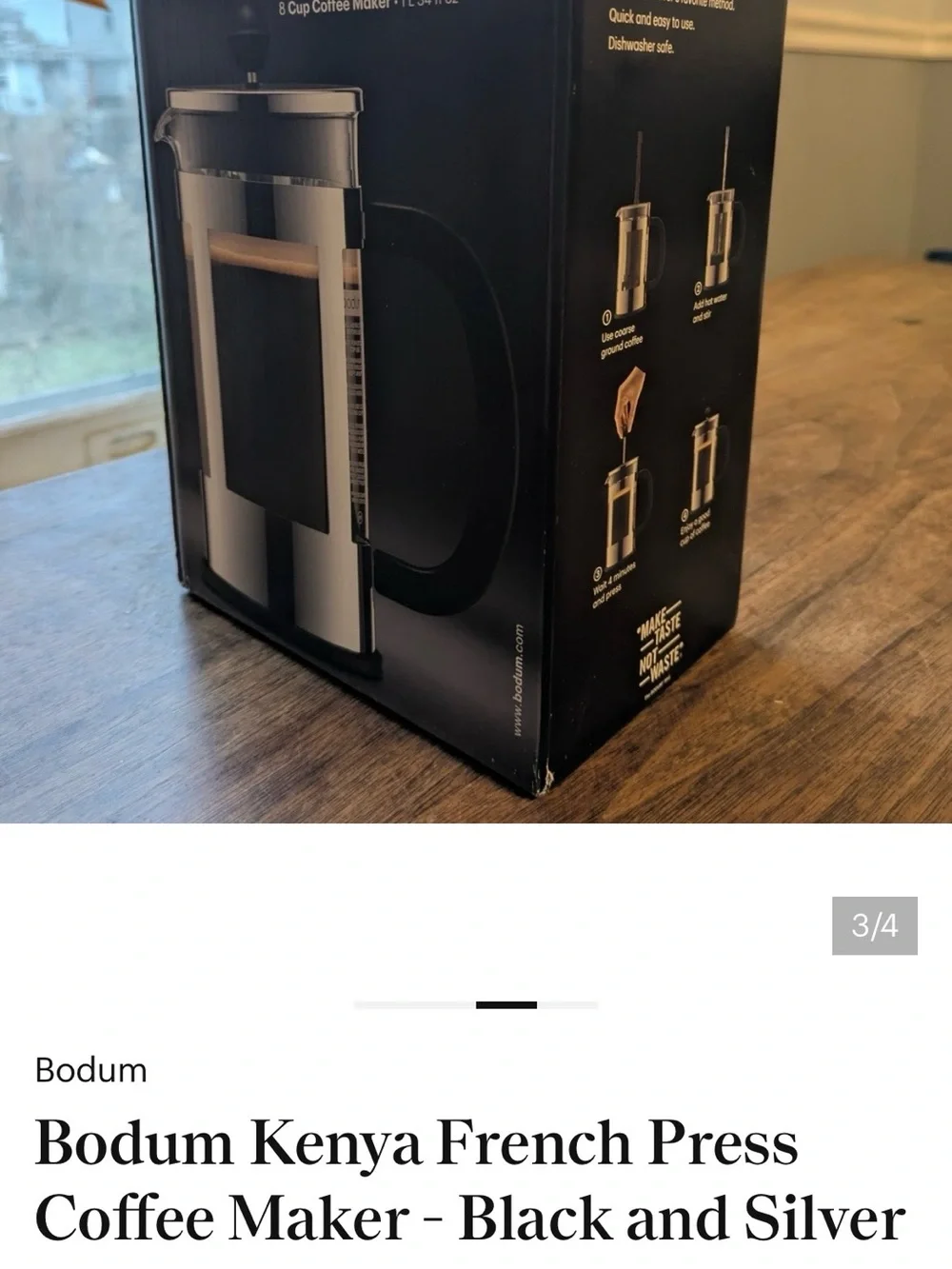 Bodum French Press Coffee Maker in Black and Silver
